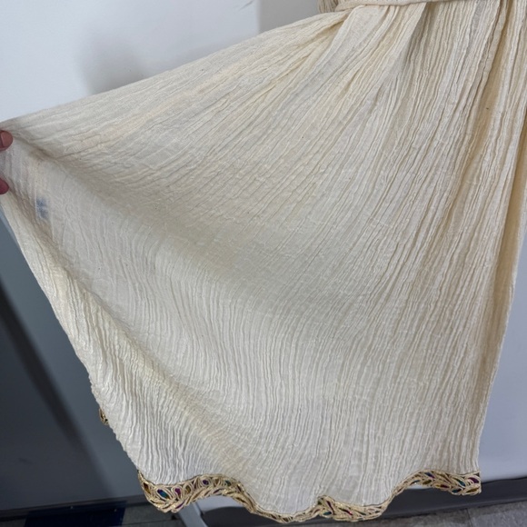 Vintage Ethiopian Cream Boho Maxi Dress Beaded Sequin Embroidered Ethnic - Picture 11 of 15